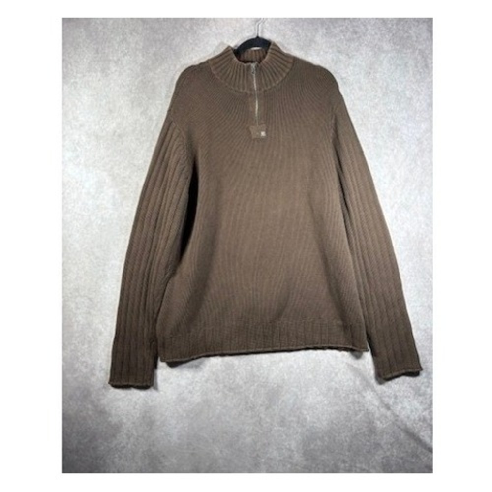 Polo Jeans‎ Ralph Lauren Sweater Mens XL Brown 1/4 Zip Ribbed Cotton Heavyweight